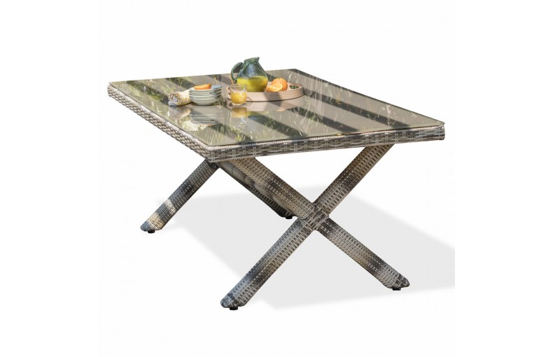 Table fixe BALI 200 x 100 cm en résine tressée - GRIS