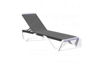 Chaise longue RIGA pvc/alu blanc et noir et textilene - GRIS
