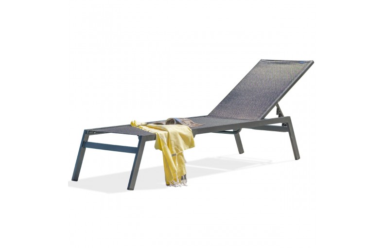 Chaise longue MAYOTTE en aluminium gris anthracite et textilène NOIR